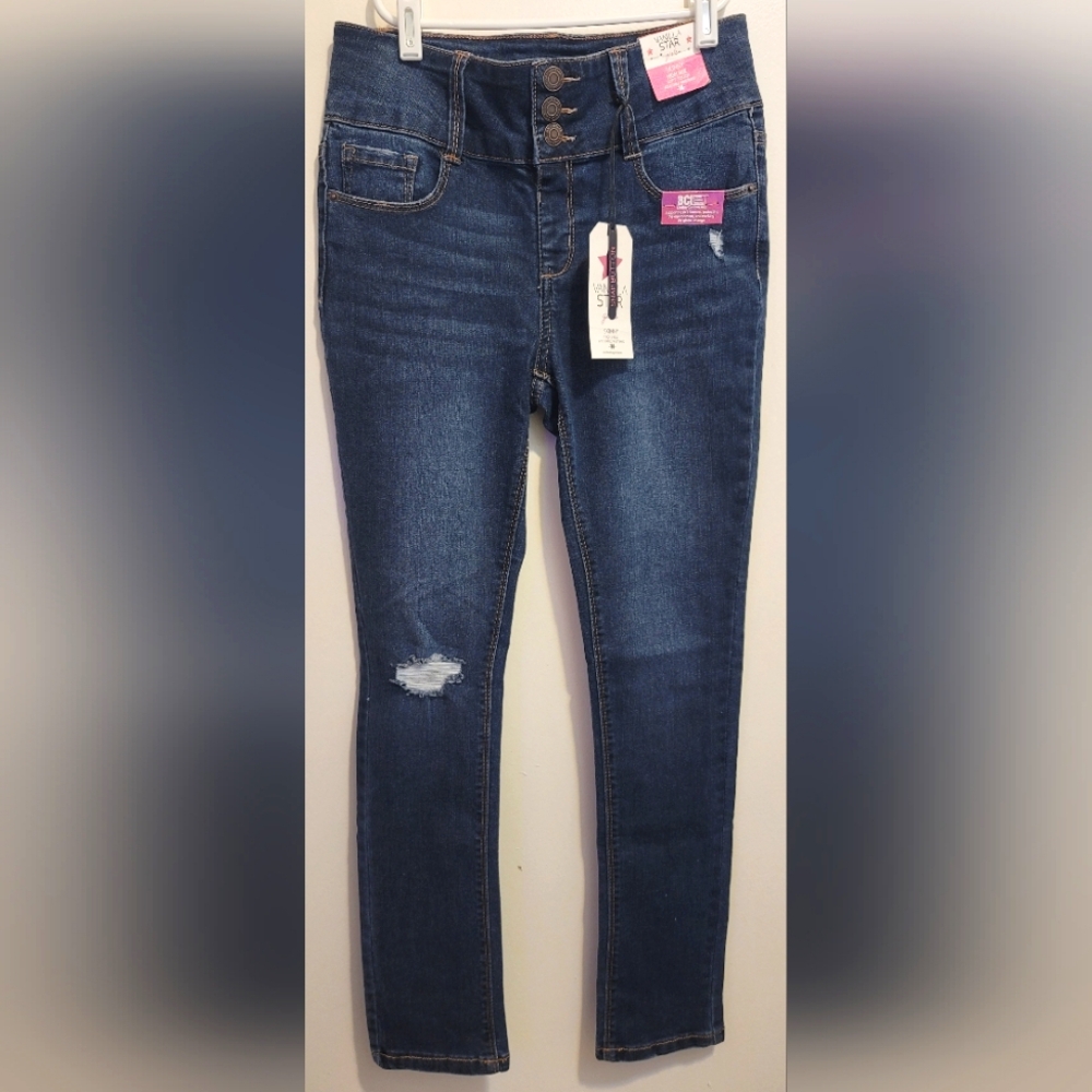 Girls Vanilla Star Exposed 3-Button Skinny Jeans High Rise Size 14